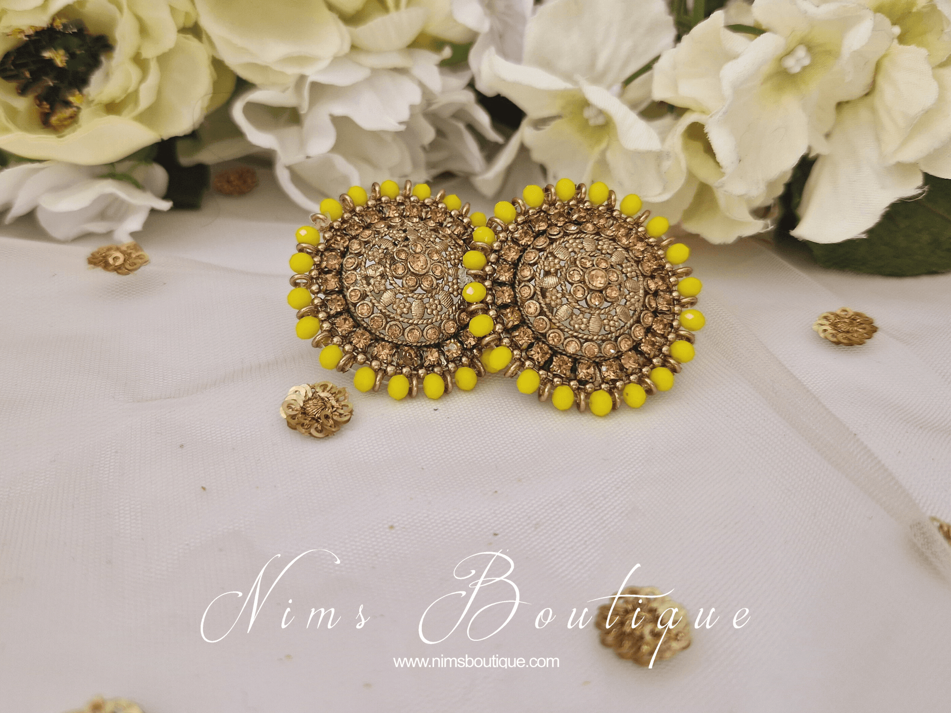 Nims Boutique Large Royal Bright Yellow & Gold Stone Stud Earrings