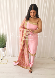 One Shoulder Silk Light Pink Pajami Suit (sizes 4-16)