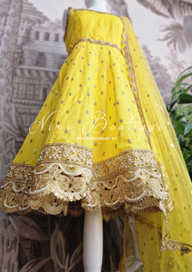 Nims Boutique The NB Luxury Yellow Silk Anarkali with Pajami size 8-12