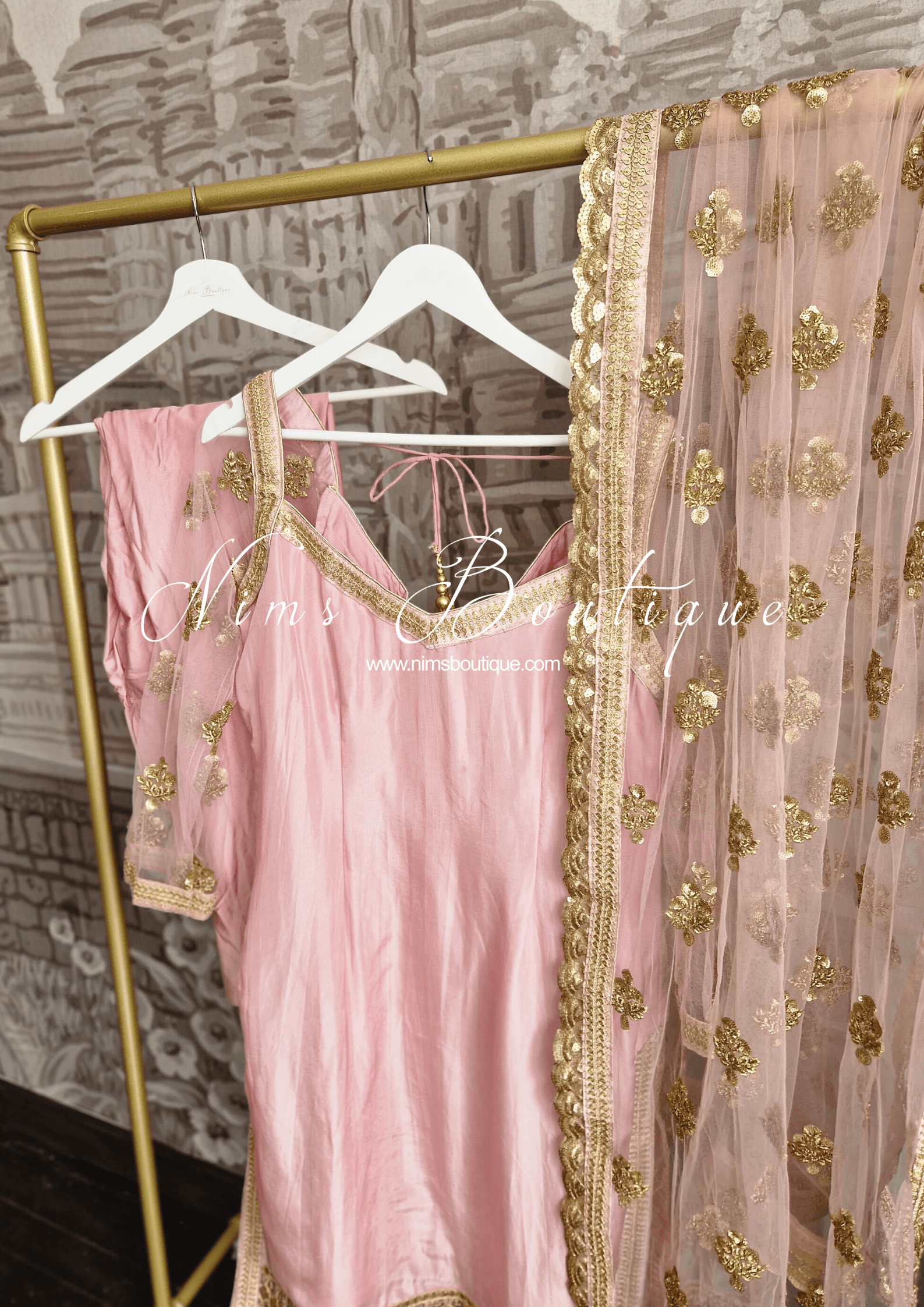 Nims Boutique The NB Classic Long Sleeved Blush Pink Silk Pajami Suit sizes 16 to 26