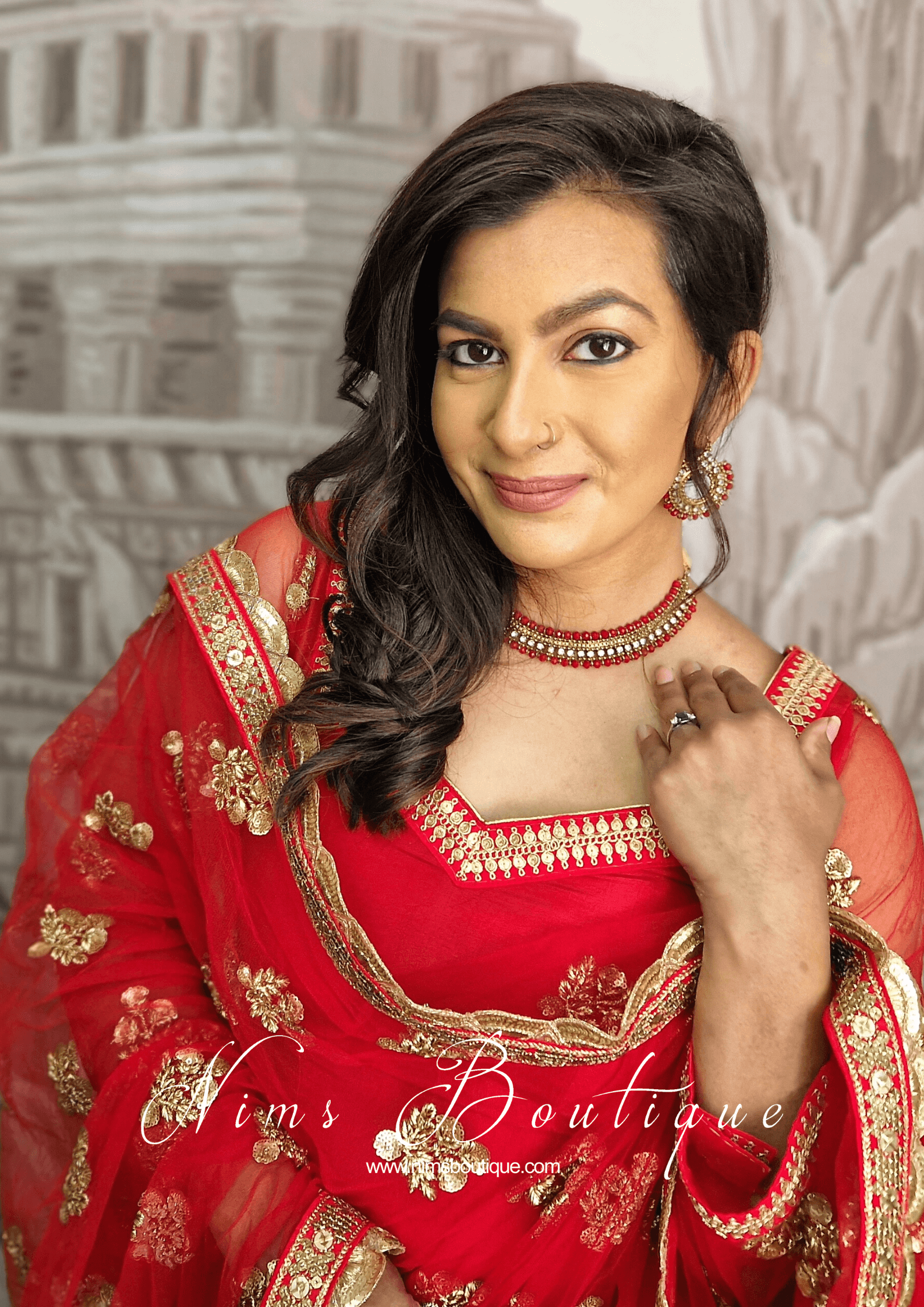 Nims Boutique The NB Classic Long Sleeved Red Silk Salwar Suit sizes 4-18