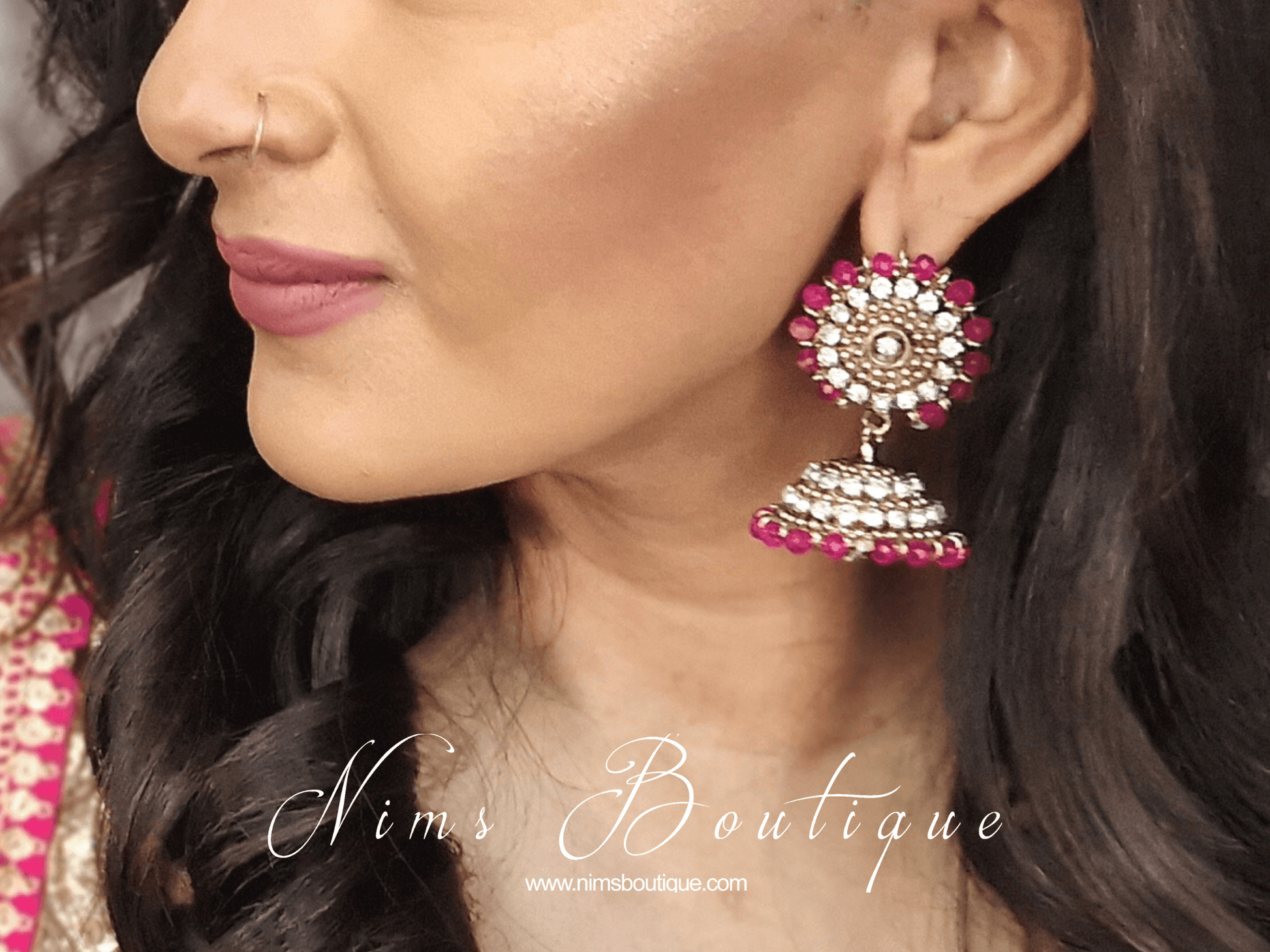 Nims Boutique Royal Chandni Antique Gold & Hot Pink Chumke