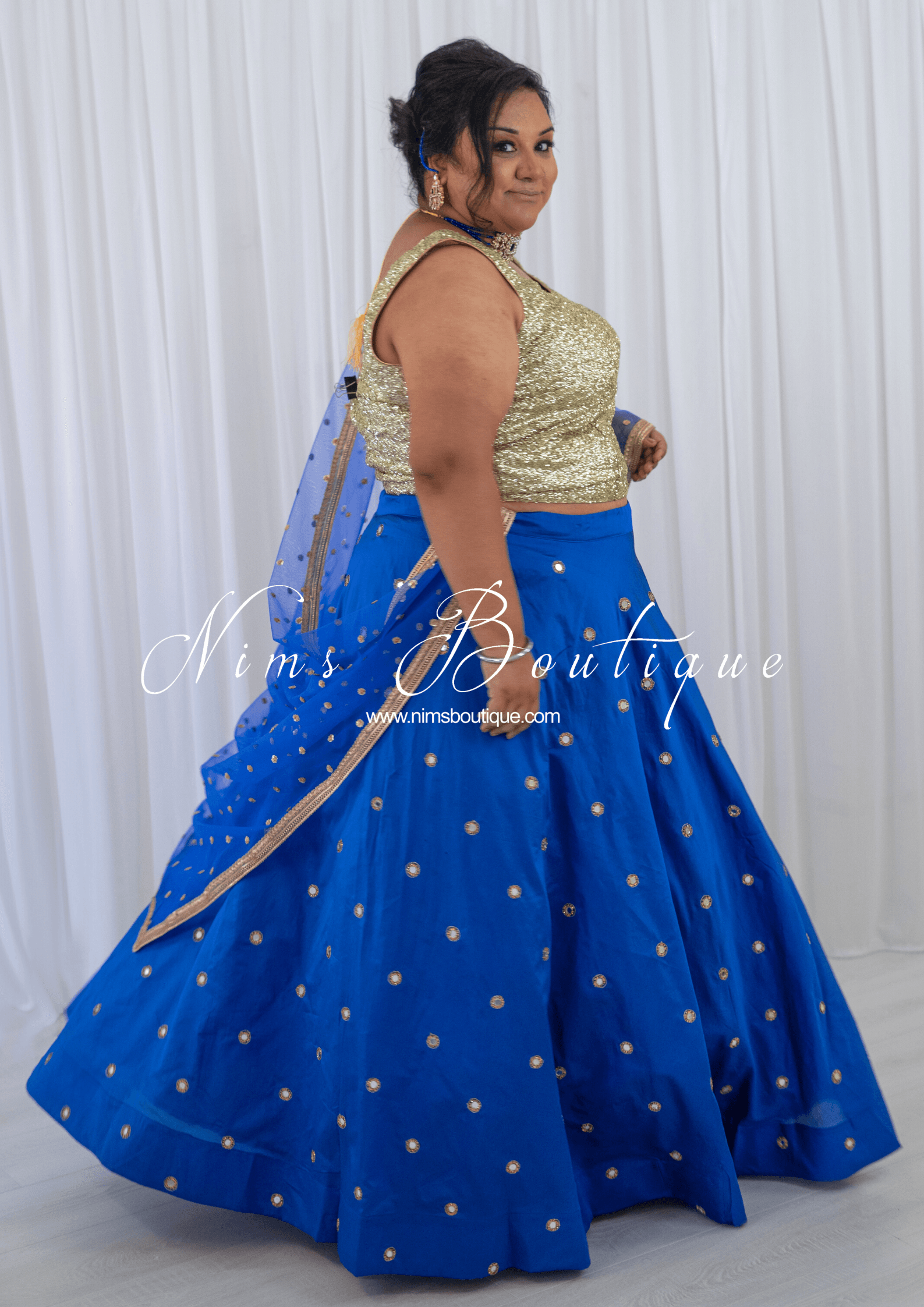Nims Boutique Rani Luxury Royal Blue Mirror readymade skirt/lehnga size 4-26