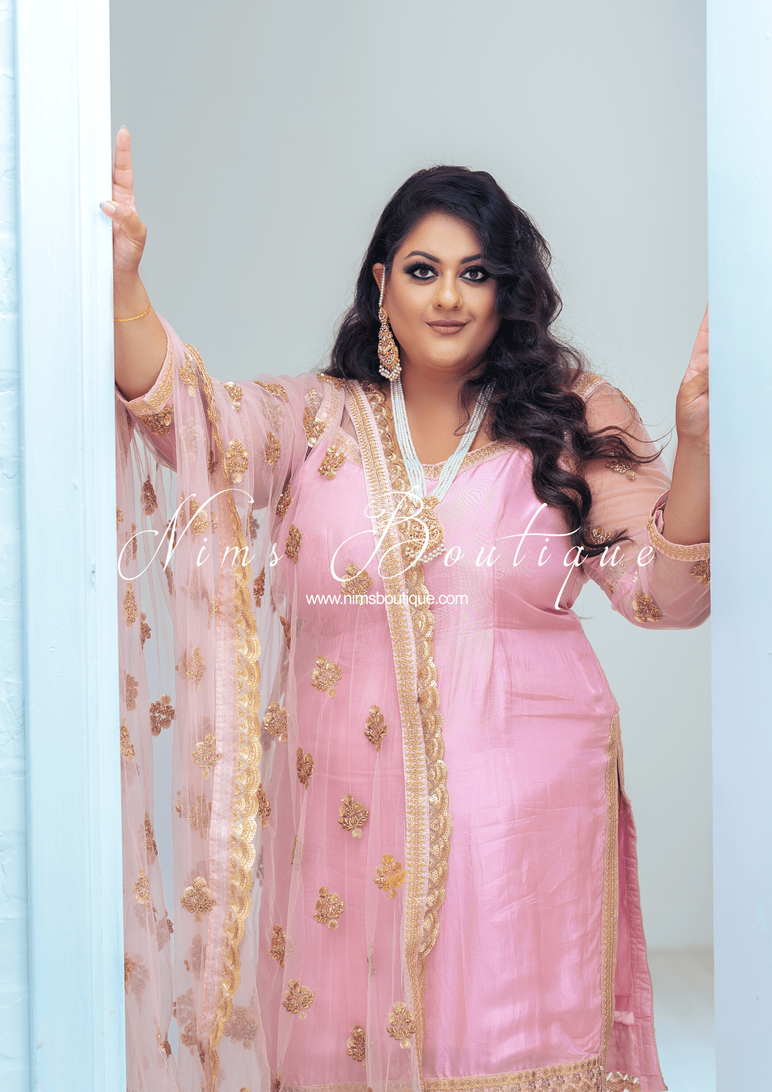 Nims Boutique The NB Classic Long Sleeved Blush Pink Silk Pajami Suit sizes 16 to 26