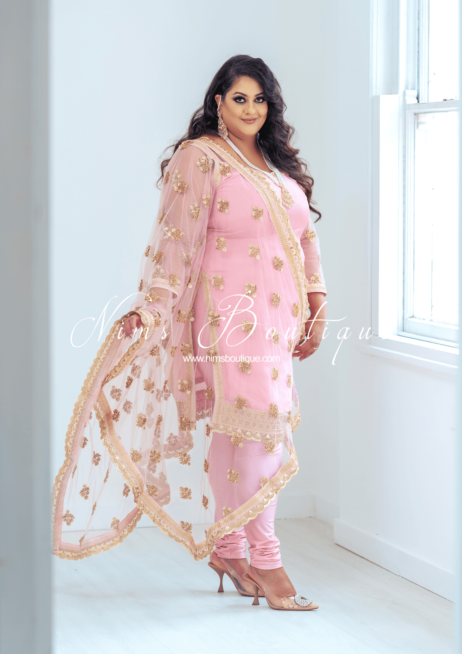 Nims Boutique The NB Classic Long Sleeved Blush Pink Silk Pajami Suit sizes 16 to 26