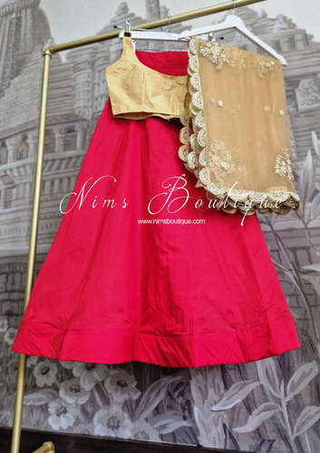 Red Plain Semi stitched skirt/lehnga