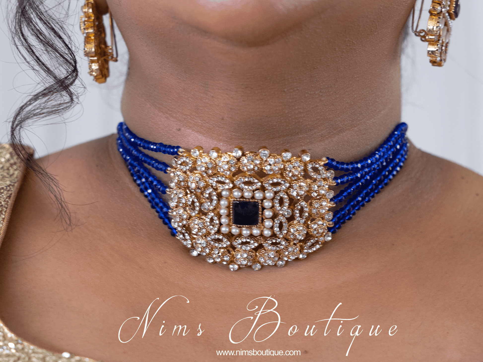 Nims Boutique Neetu Maharani Royal Blue Choker Set