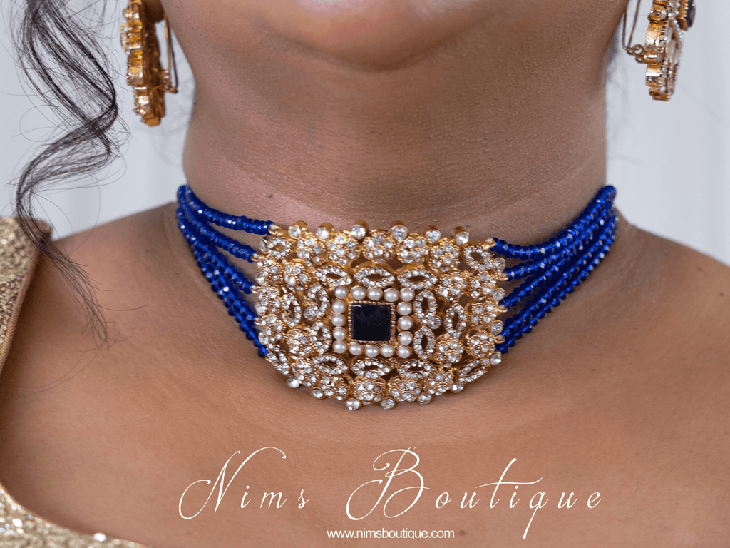 Nims Boutique Neetu Maharani Royal Blue Choker Set