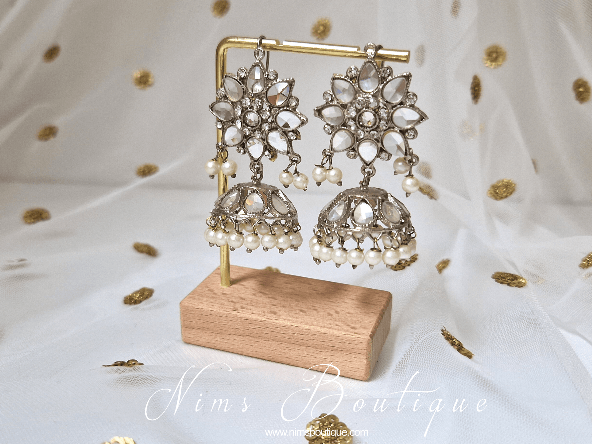 Nims Boutique Medium Nandini Royal Silver & Pearl Chumke