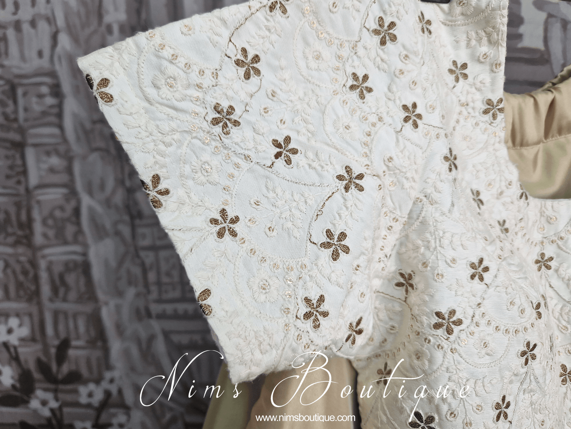 Nims Boutique Isabel Readymade Ivory & Gold Embroidered Blouse size 8-10