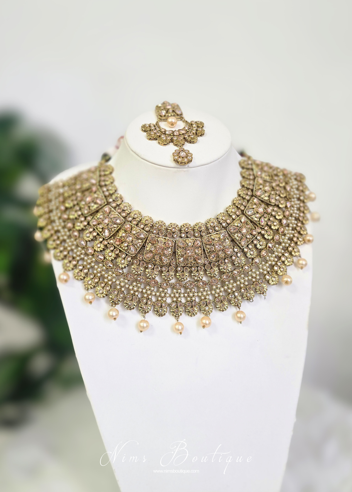 Polki Champagne Necklace & Tikka