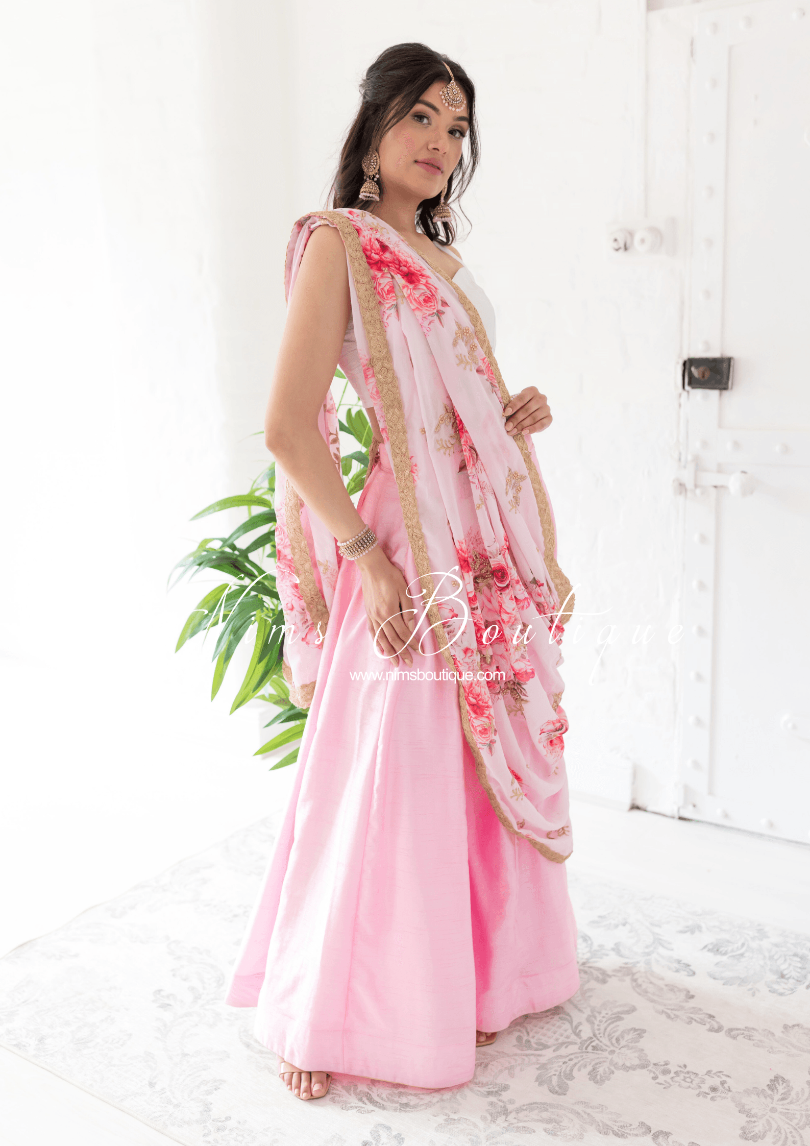 Nims Boutique Arya Baby Pink Luxury One Shoulder & Dupatta blouse 6-14