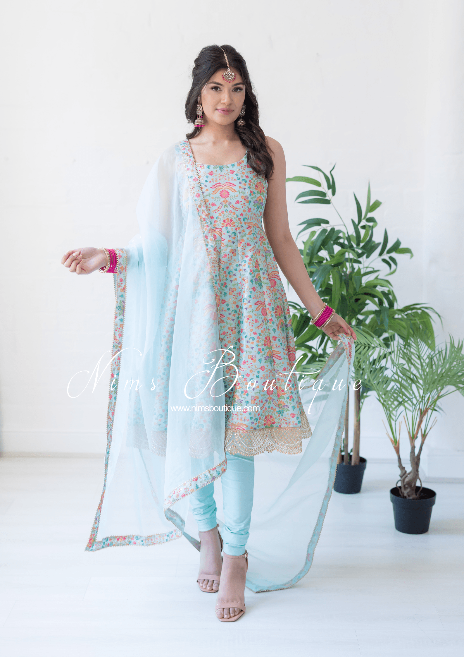 Nims Boutique Mia Blue & Multicolour Frock Pajami Suit sizes 4-16