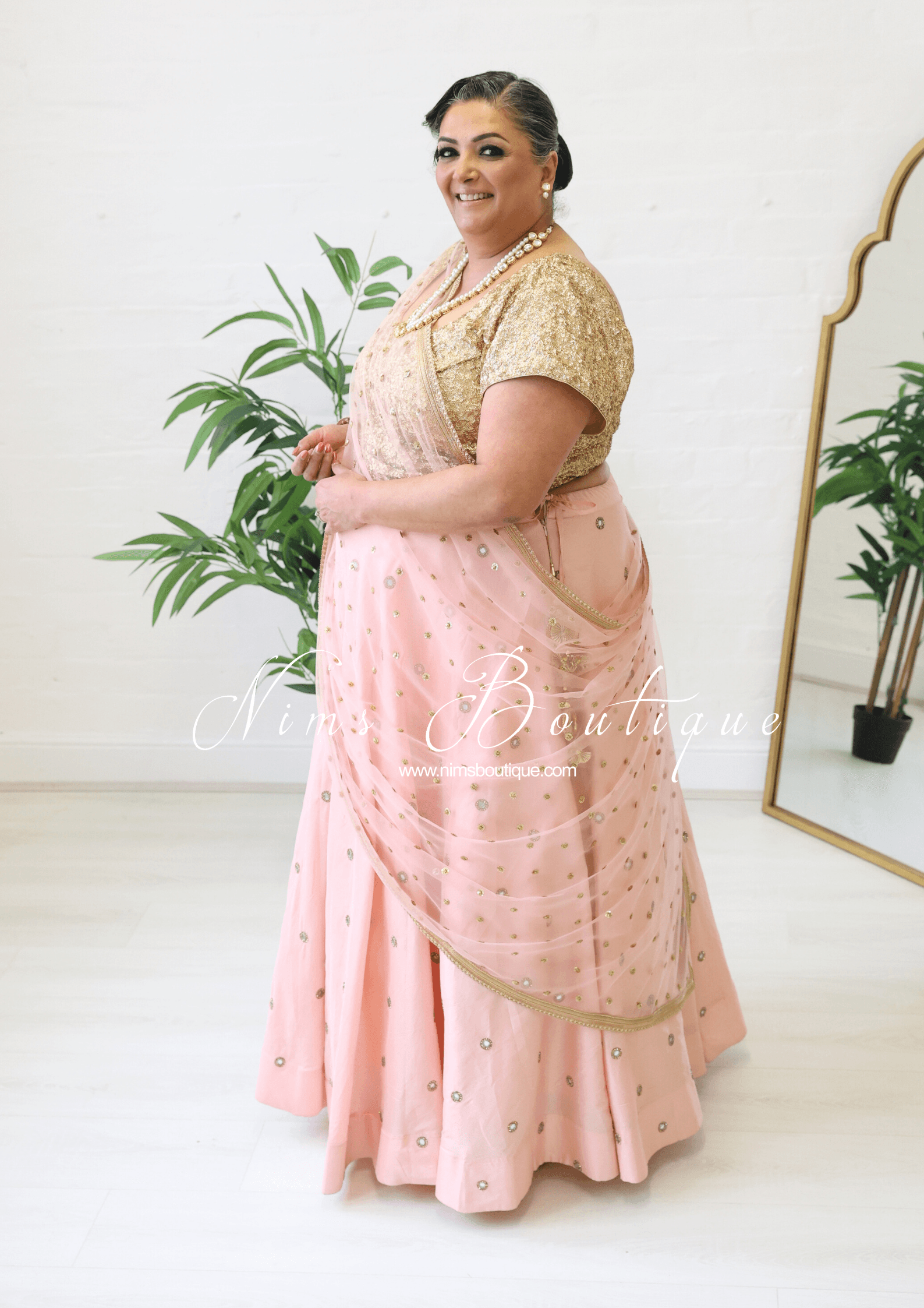 Nims Boutique Rani Luxury Peach Mirror readymade skirt/lehnga sizes 4-22