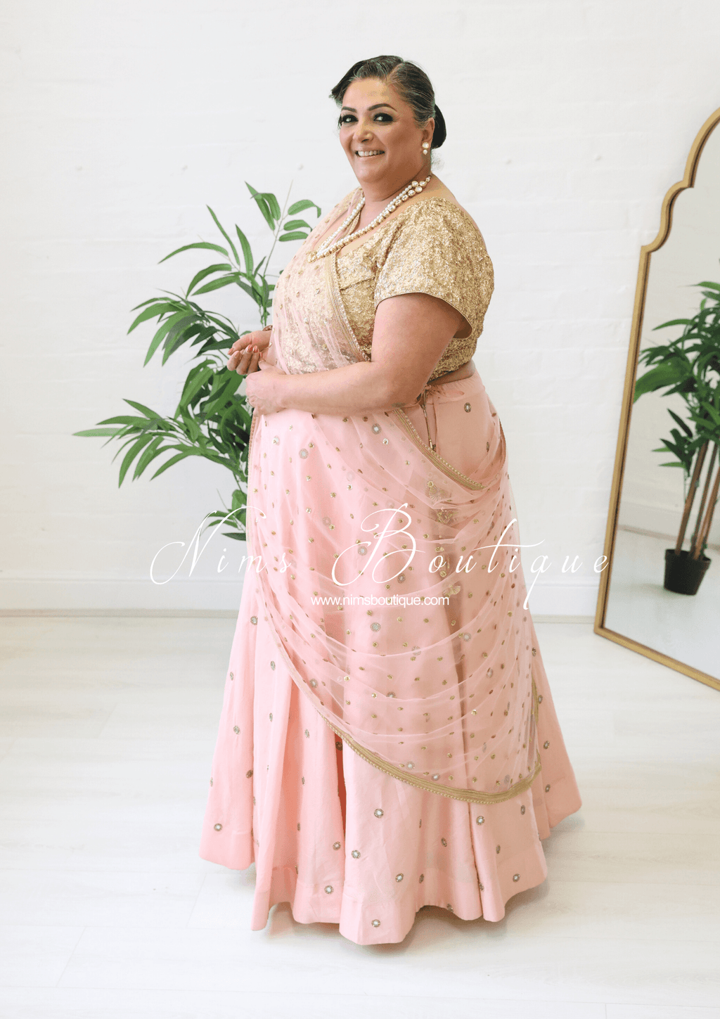 Nims Boutique Luxury Peach Net Sequin Dupatta/Chunni LNS11