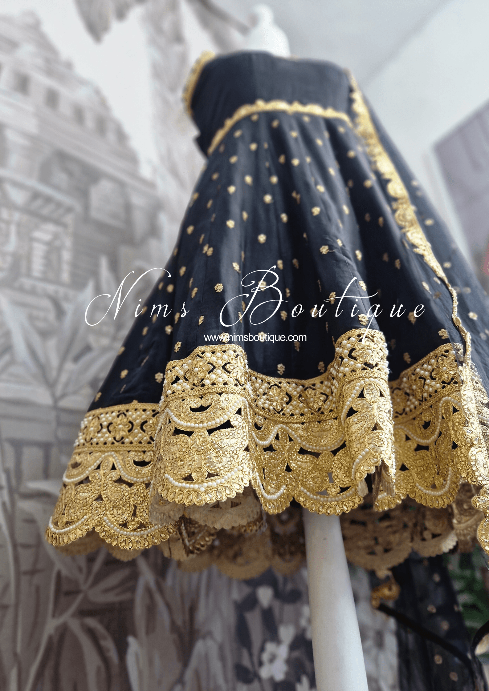 Nims Boutique The NB Luxury Black Silk Anarkali with Pajami size 4-16