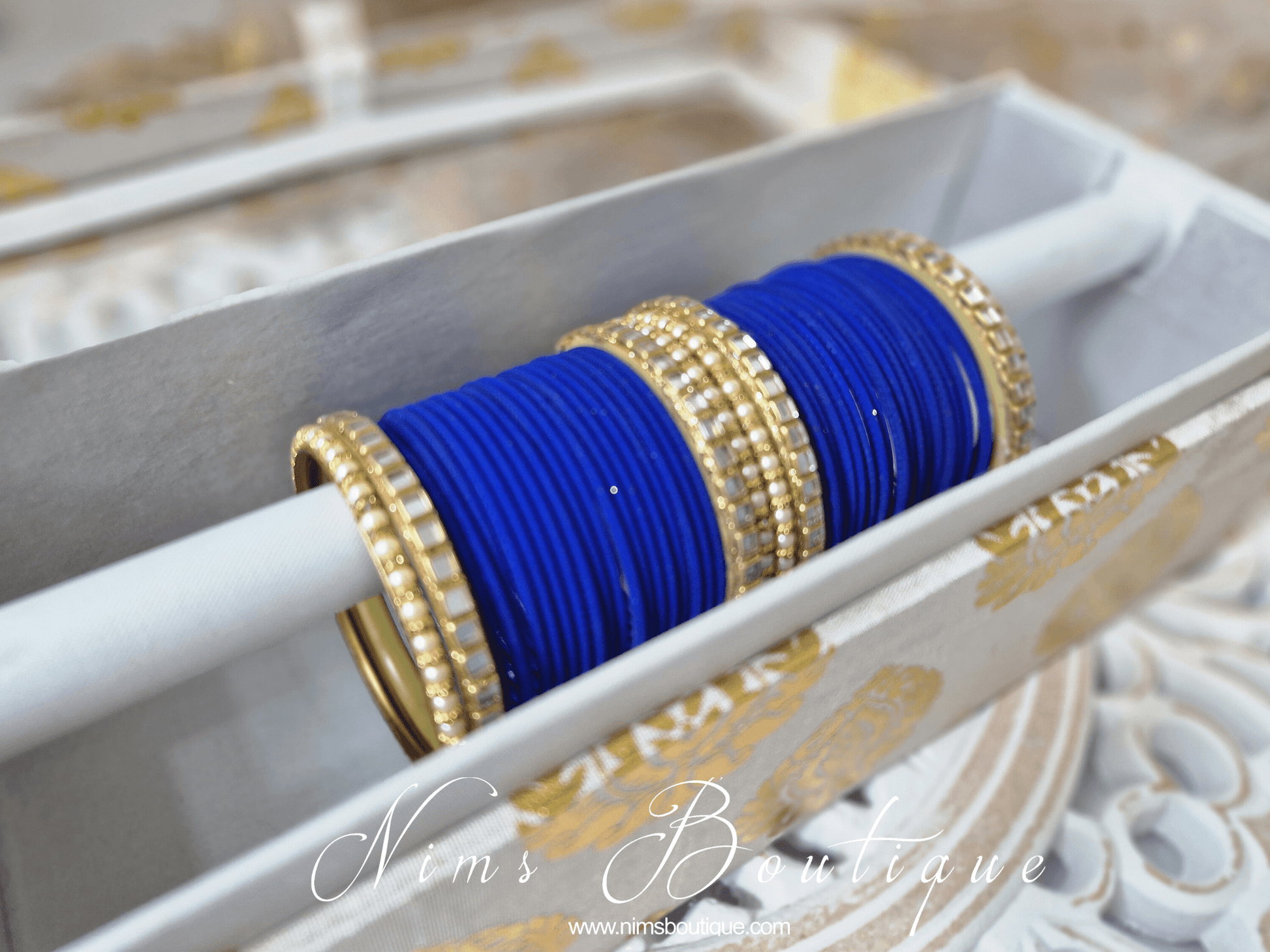 Nims Boutique Royal Blue & Kundan Set of Bangles RBN