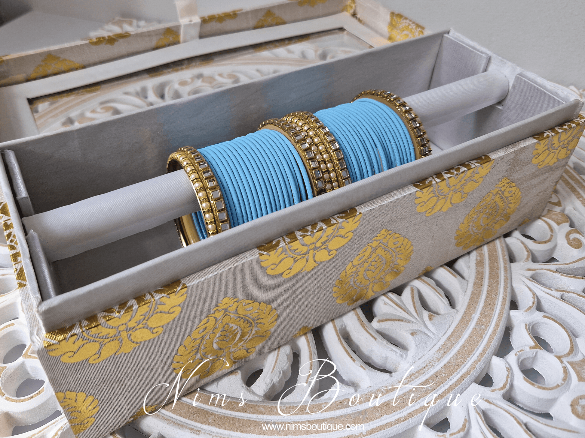 Nims Boutique Light Blue & Kundan Set of Bangles LBN