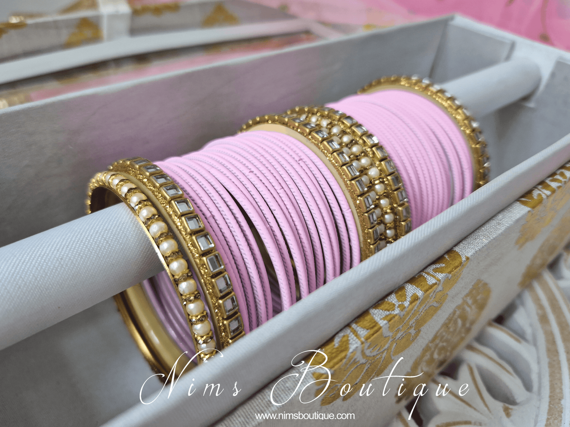 Nims Boutique Light Pink & Kundan Set of Bangles LPN