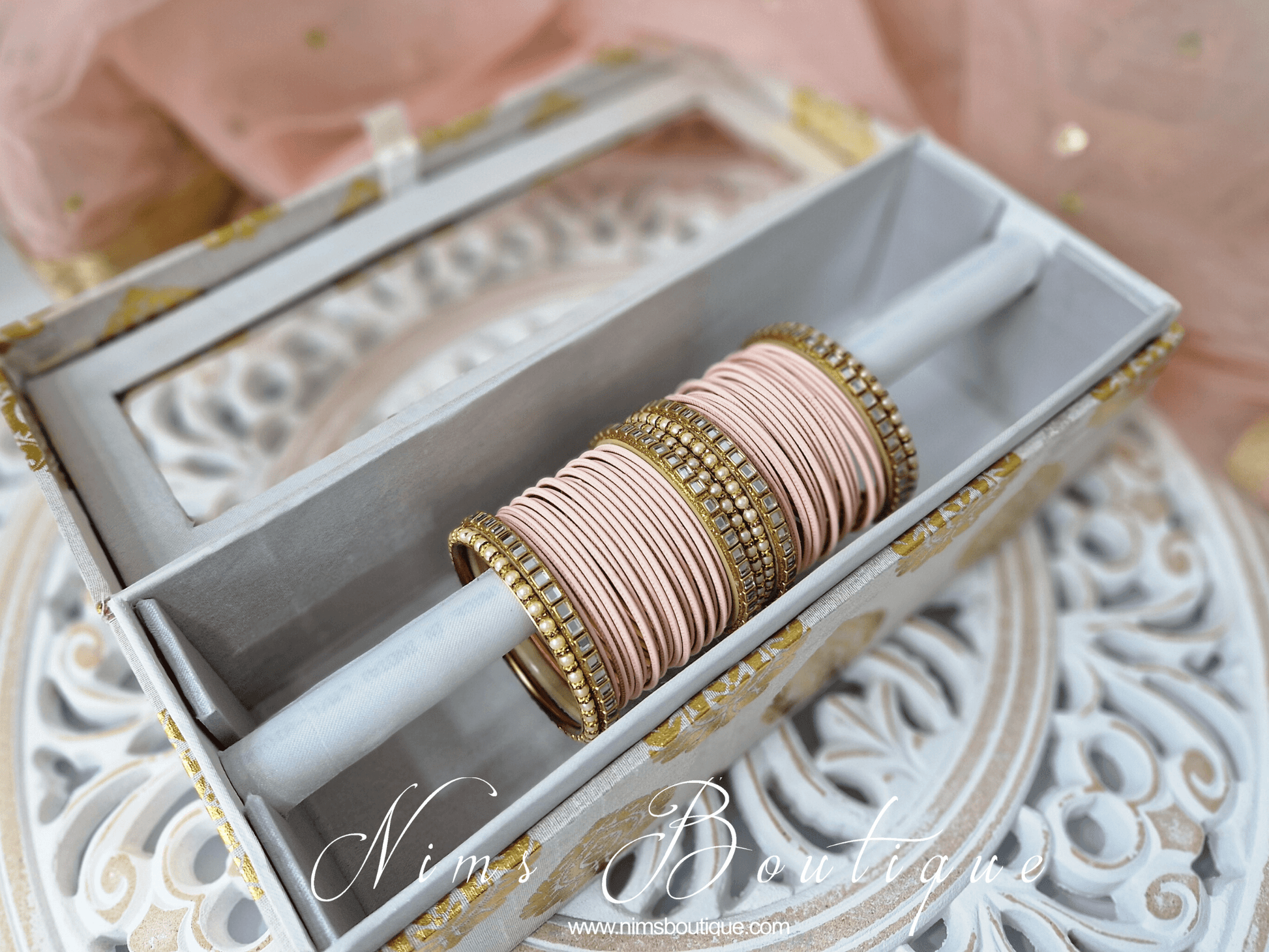Nims Boutique Peach & Kundan Set of Bangles PN