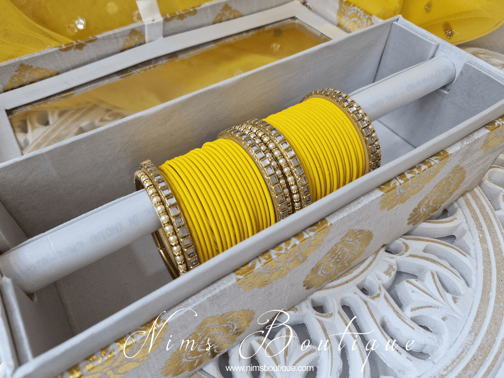 Nims Boutique Deep Yellow & Kundan Set of Bangles DYN