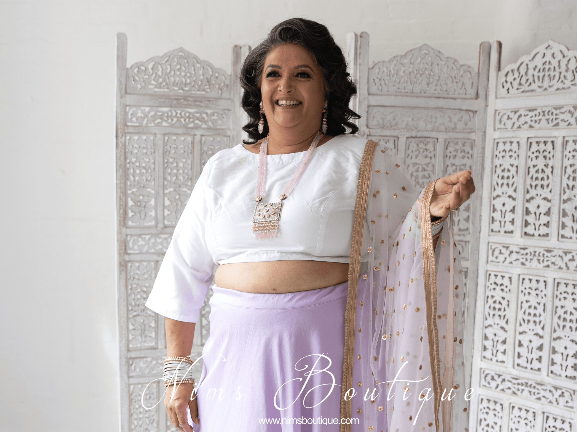 Nims Boutique White Pure Silk High Neck Blouse with sleeves size 4-26