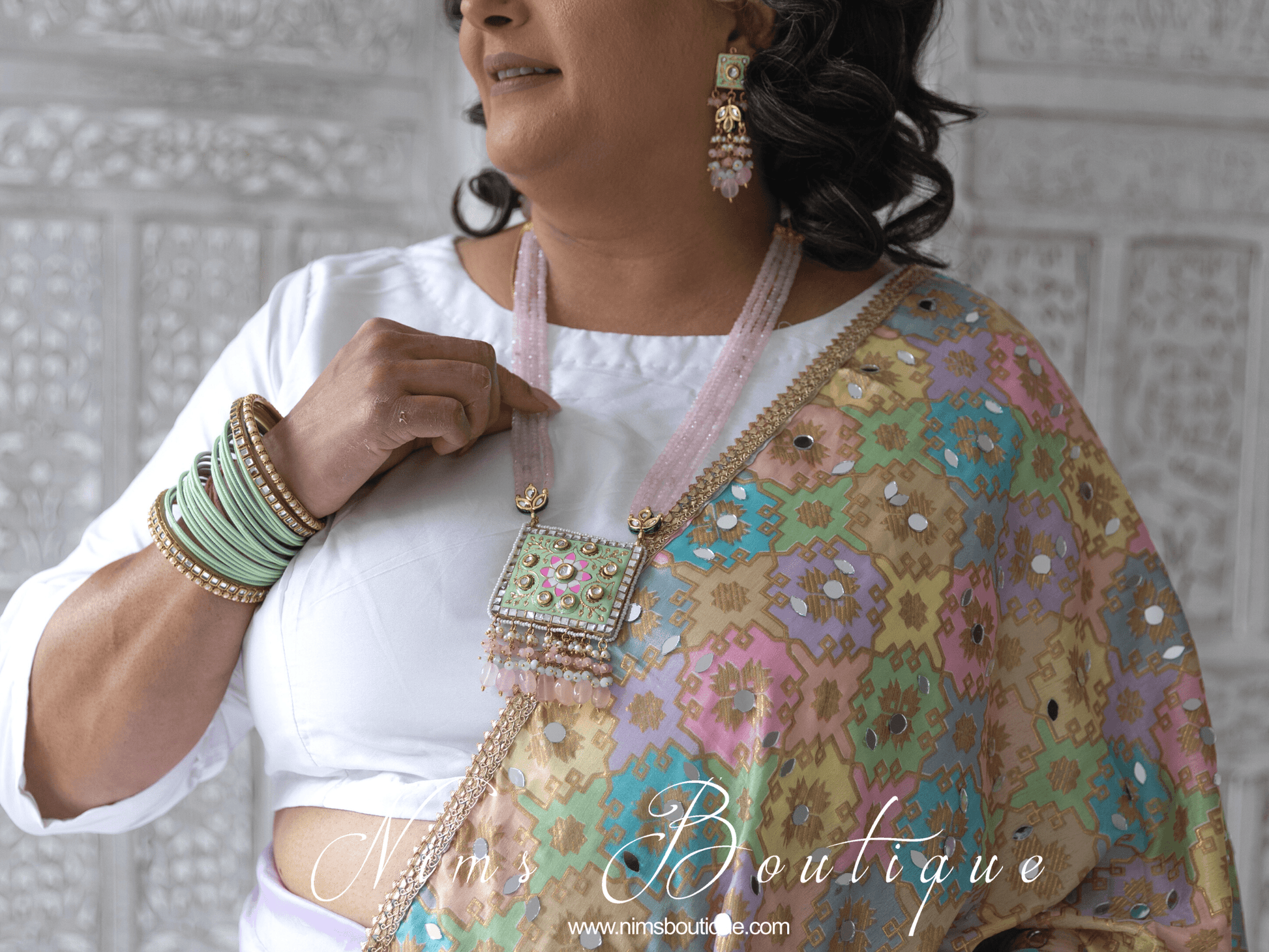 Nims Boutique White Pure Silk High Neck Blouse with sleeves size 4-26