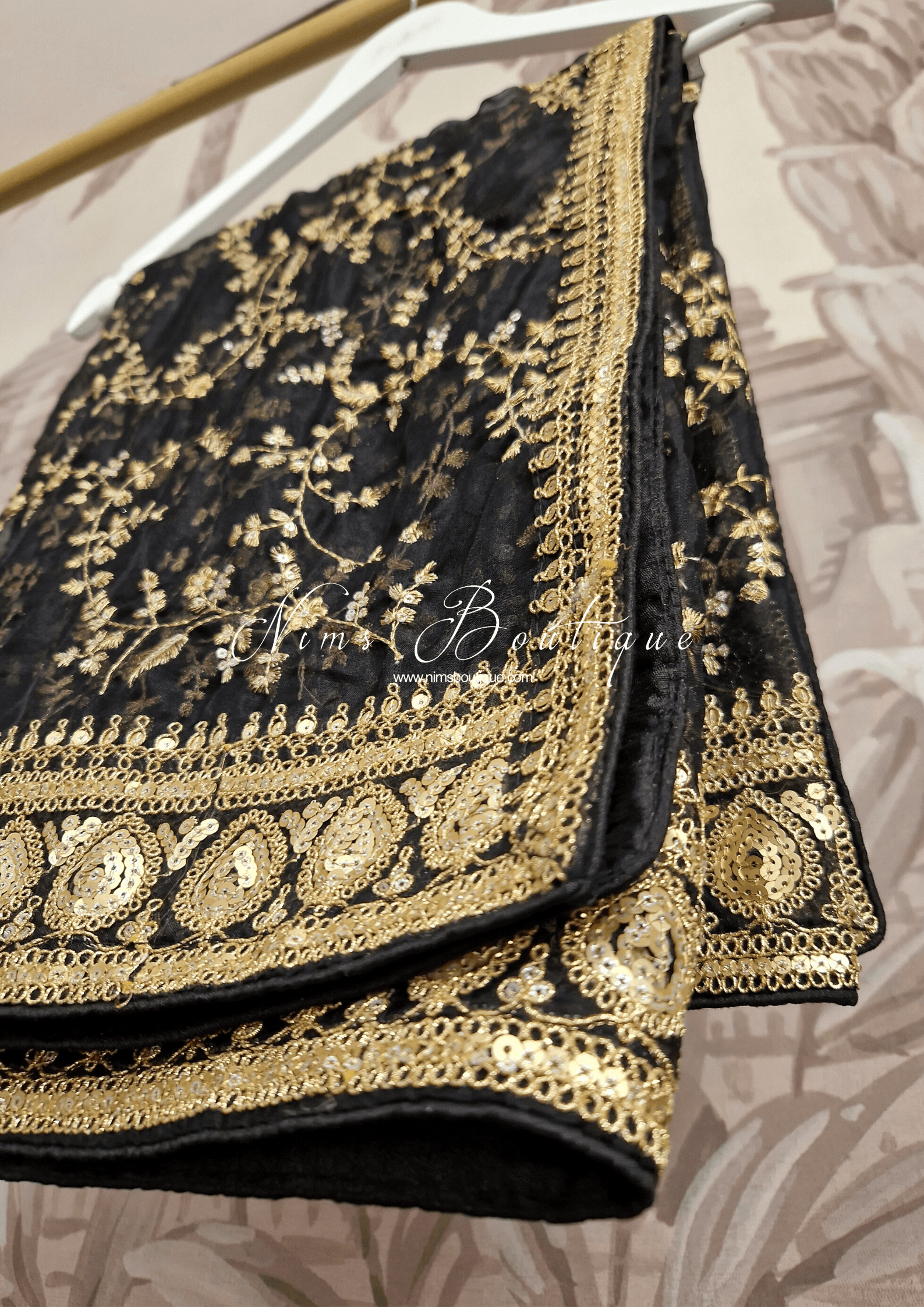 Nims Boutique Mahi Luxury Black Organza Embroidered Dupatta/Chunni