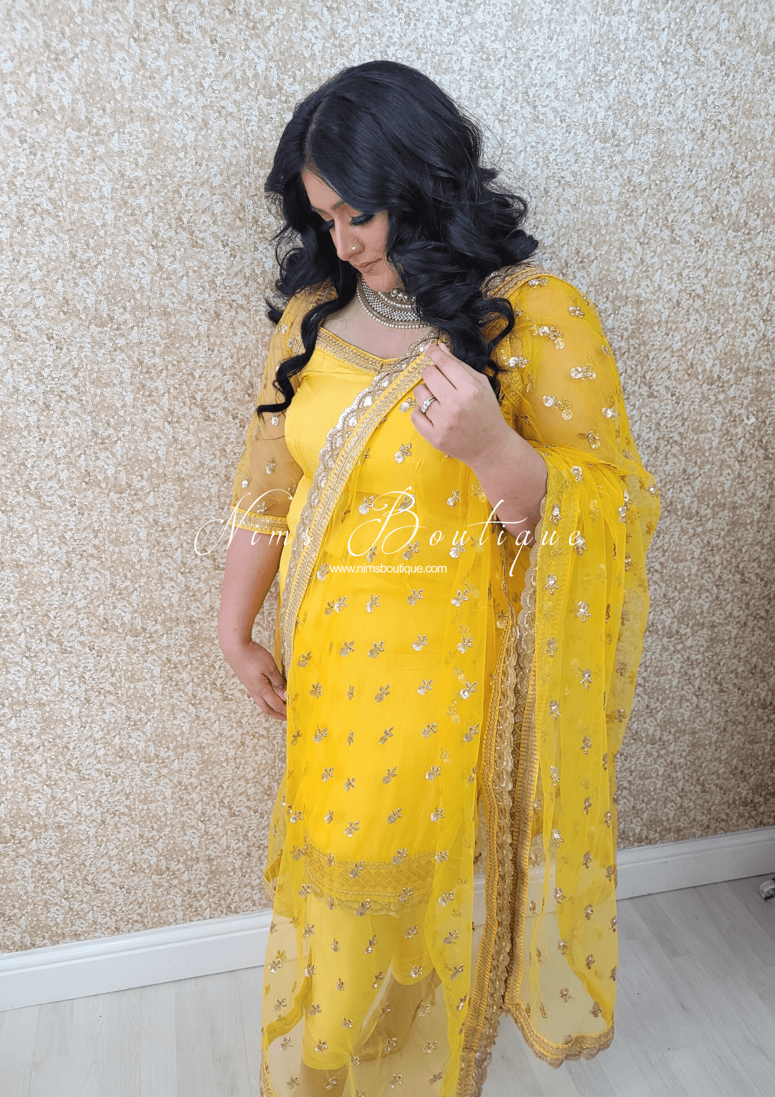 Nims Boutique The NB Classic Long Sleeved Yellow Silk Pajami Suit sizes 16 to 22