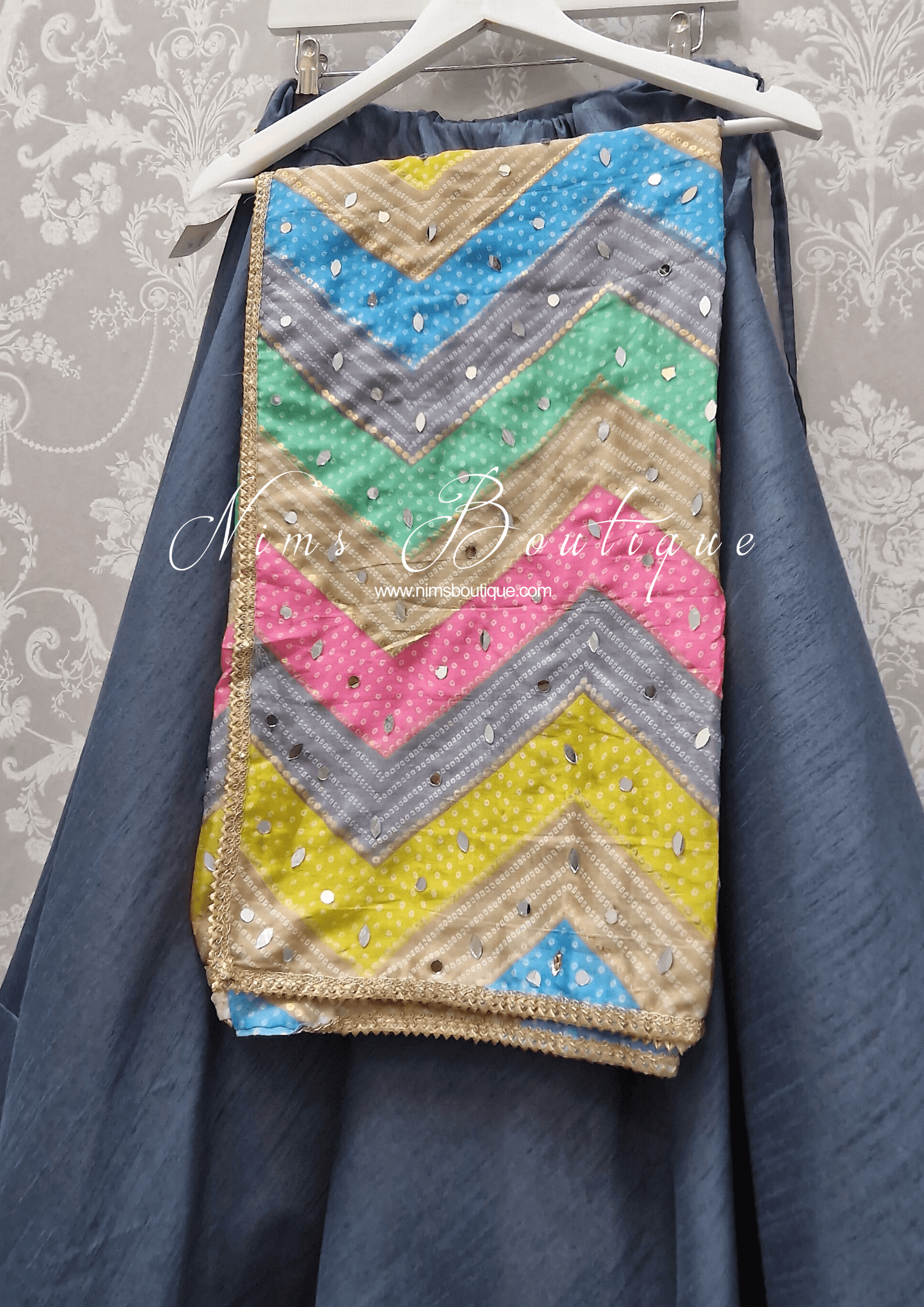 Nims Boutique Sitara Luxury Bright Pastels Zig Zag Mirror Dupatta/Chunni