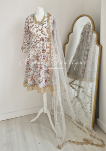 Sarika White Luxury Long Sleeved Anarkali Suit with Pajami (sizes 4-14)