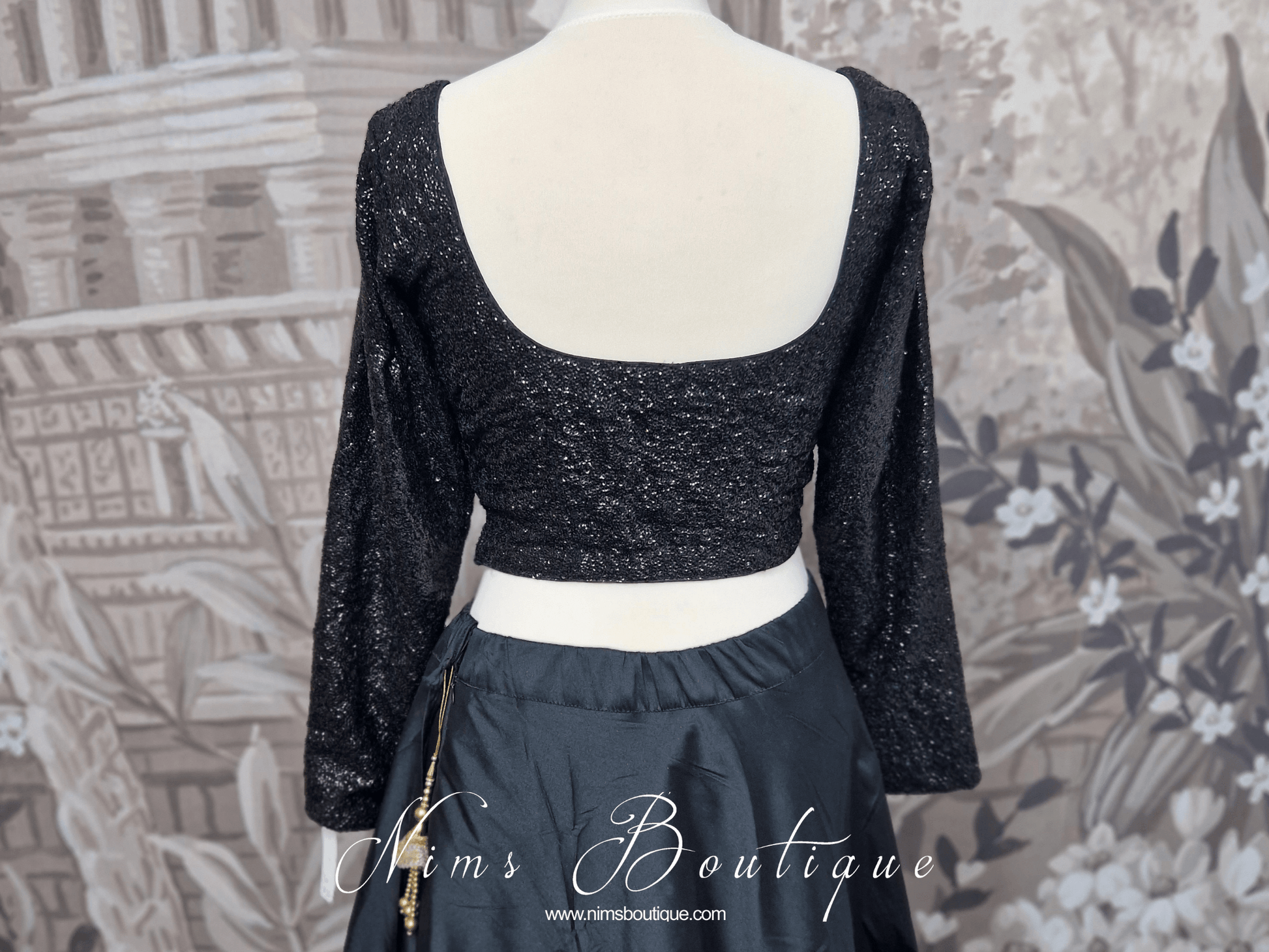 Nims Boutique Luxury Black Sequin Long sleeved Blouse size 4-22