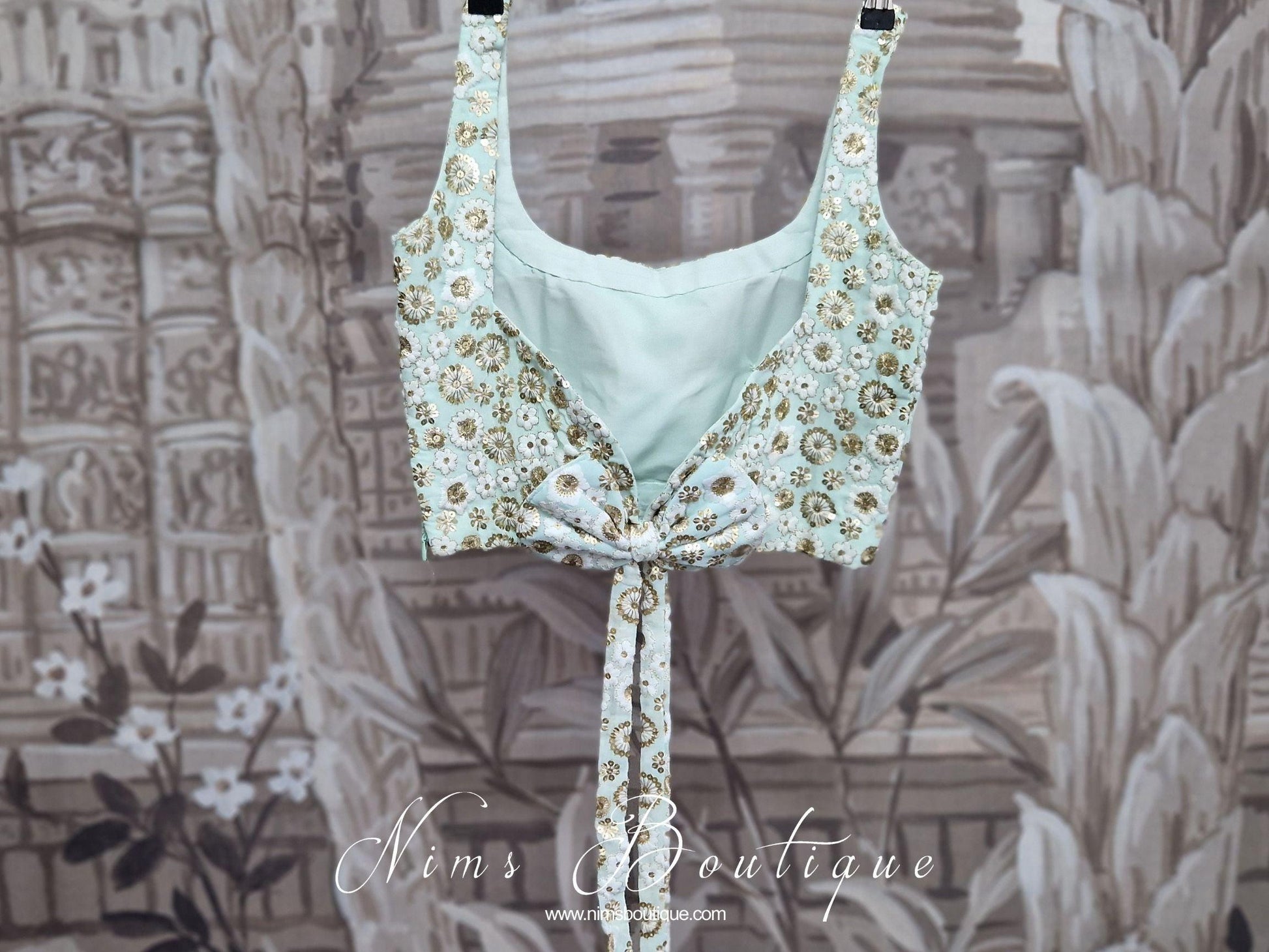 Nims Boutique Luxury NB Mint & Ivory Sequin Bow Blouse size 4-20