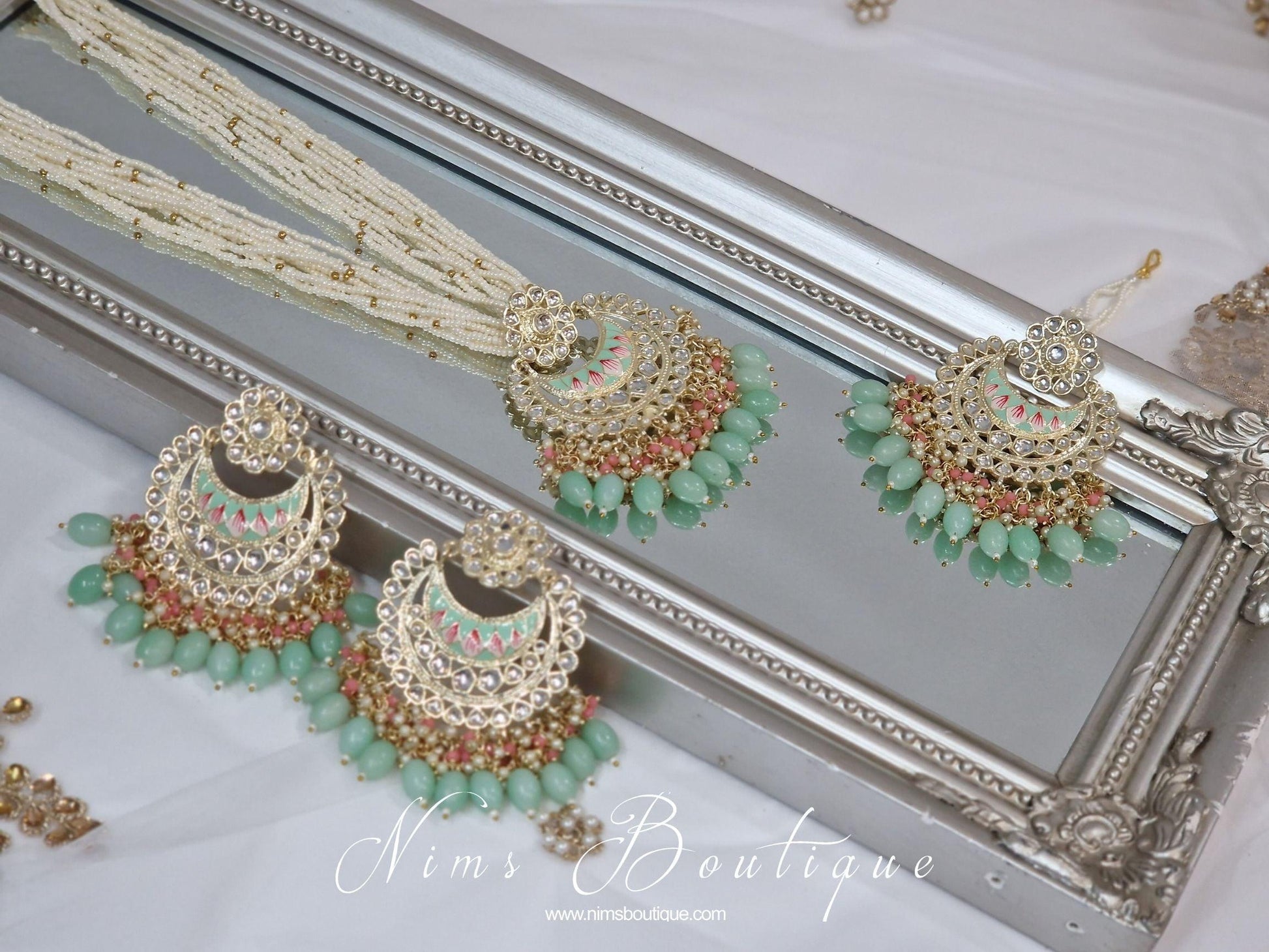 Nims Boutique Sana Pearl Mint & Pink Haar Set