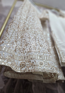 Luxury Ivory Thread Embroidered Sharara Suit (Size 12-14)