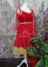 The NB Luxury Red Silk Anarkali Pajami Suit with sleeves (size 12-24)