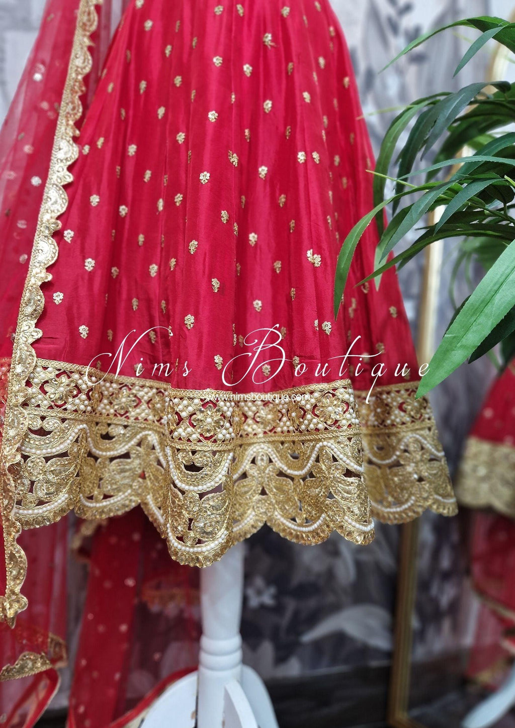Nims Boutique The NB Luxury Red Silk Anarkali with Pajami size 4-12