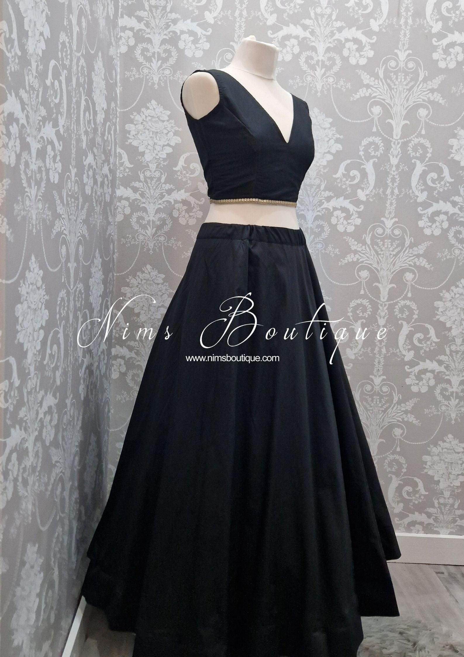 Nims Boutique Readymade Black Silk skirt/lehnga sizes 4-26