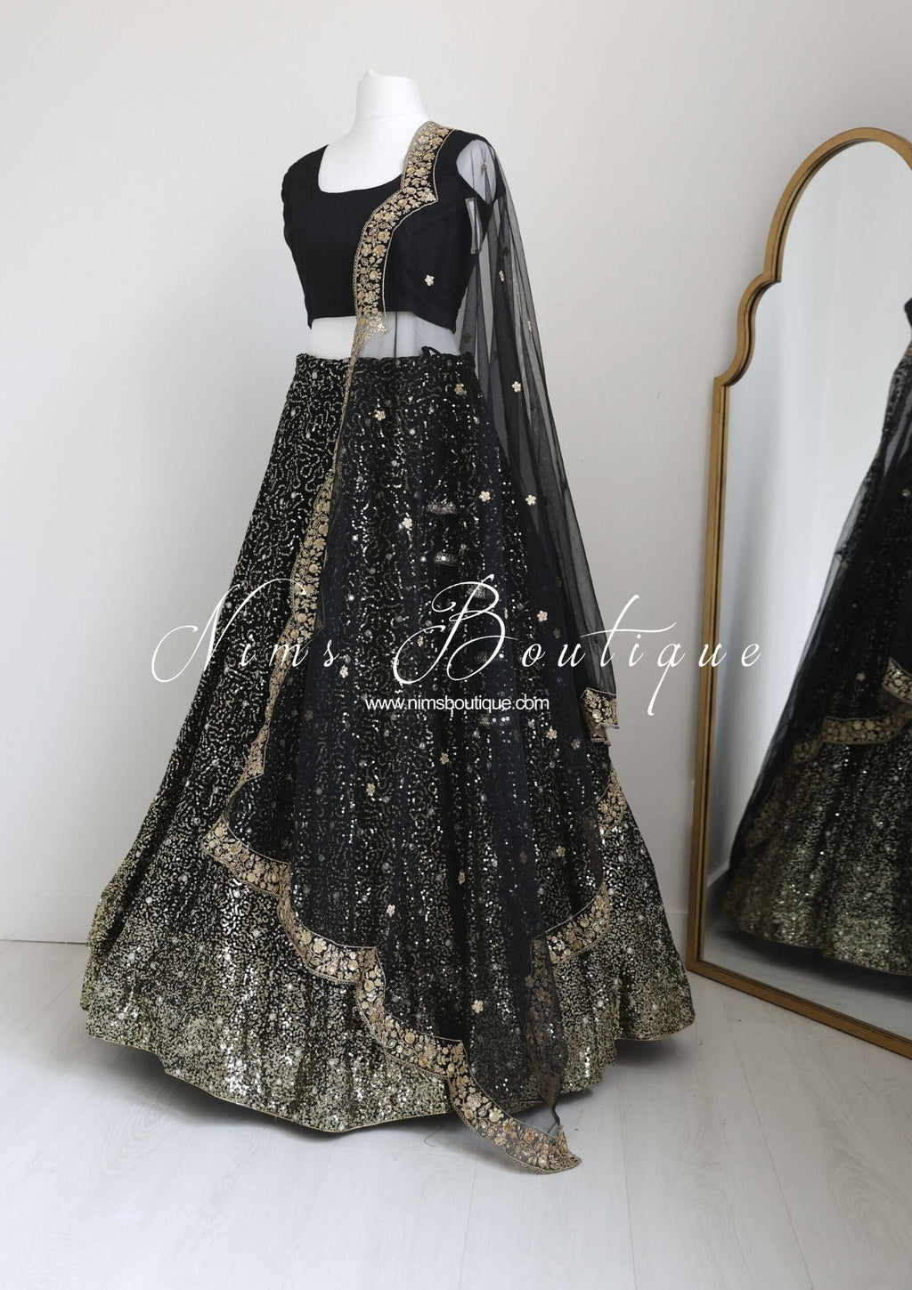 Nims Boutique Arya Black & Gold Sequin Luxury Skirt sizes 6-16
