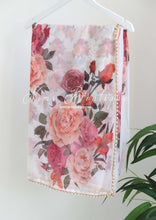 White Floral Print Sari Pearl Edging