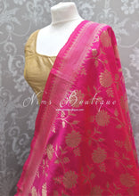 Bright Pink Floral Silk Banarsi Dupatta/Chunni (BN4)