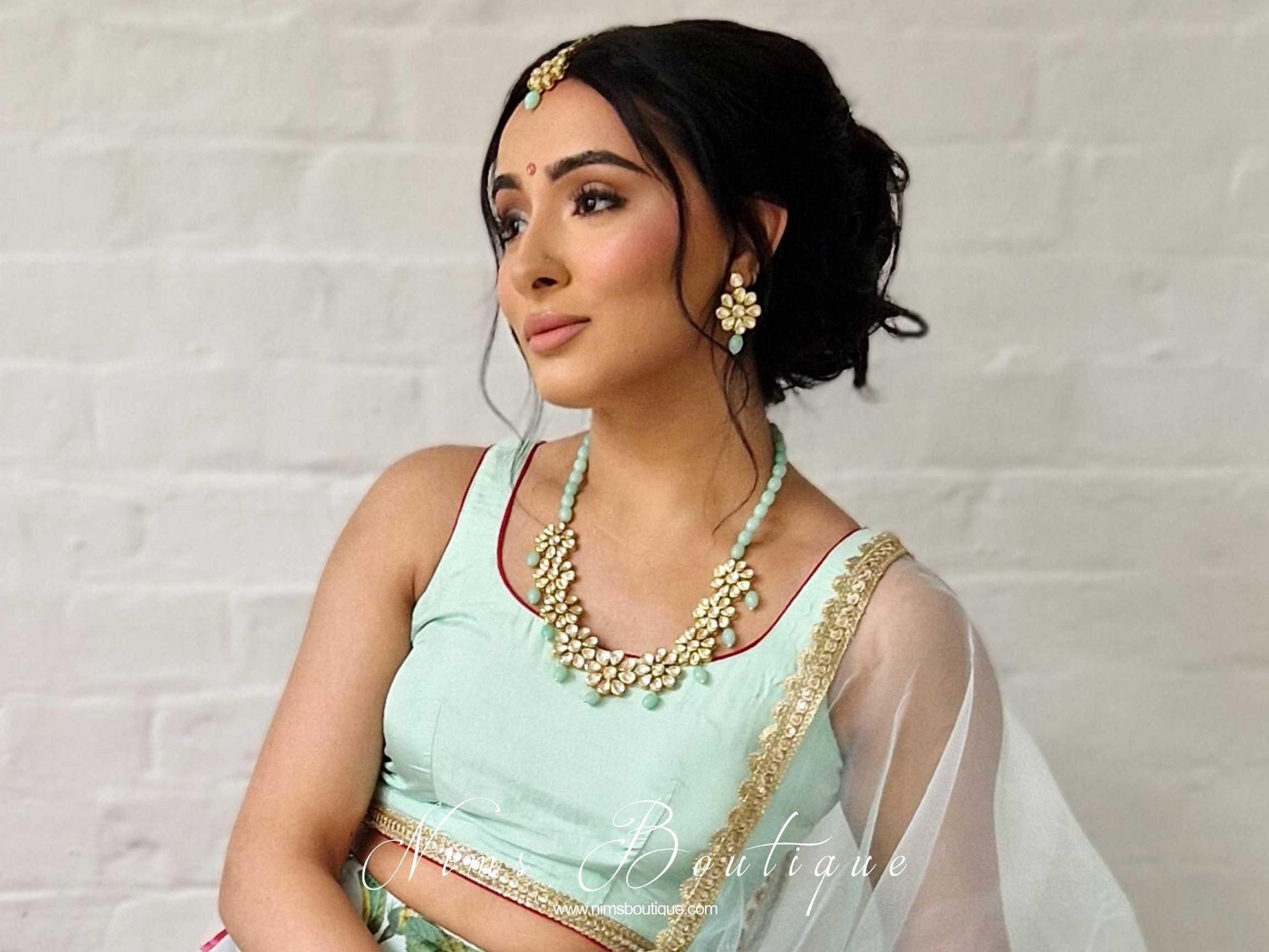 Nims Boutique Shabana Kundan & Mint Jewellery Set