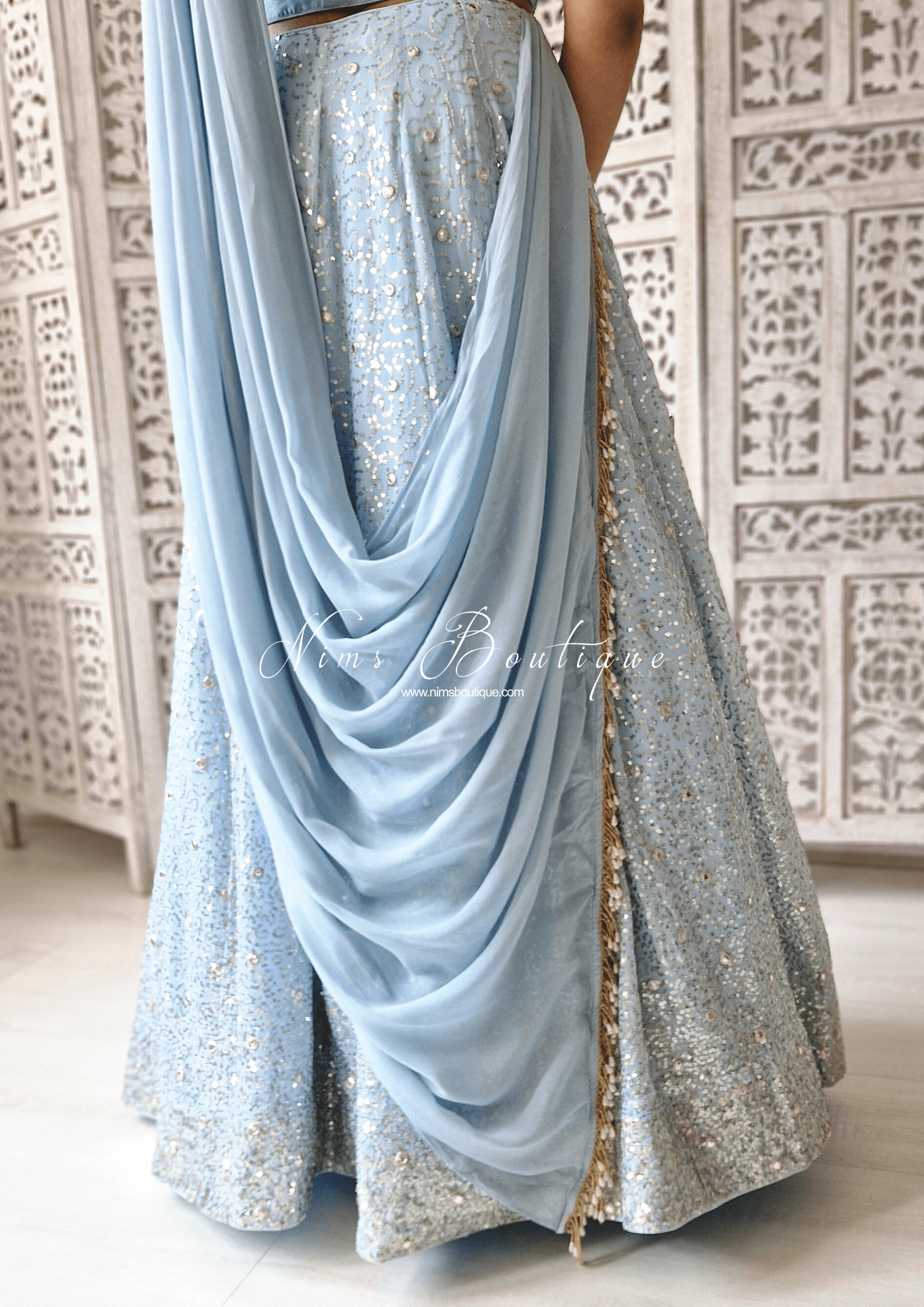 Nims Boutique Arya Powder Blue Luxury One Shoulder & Dupatta blouse 4-10