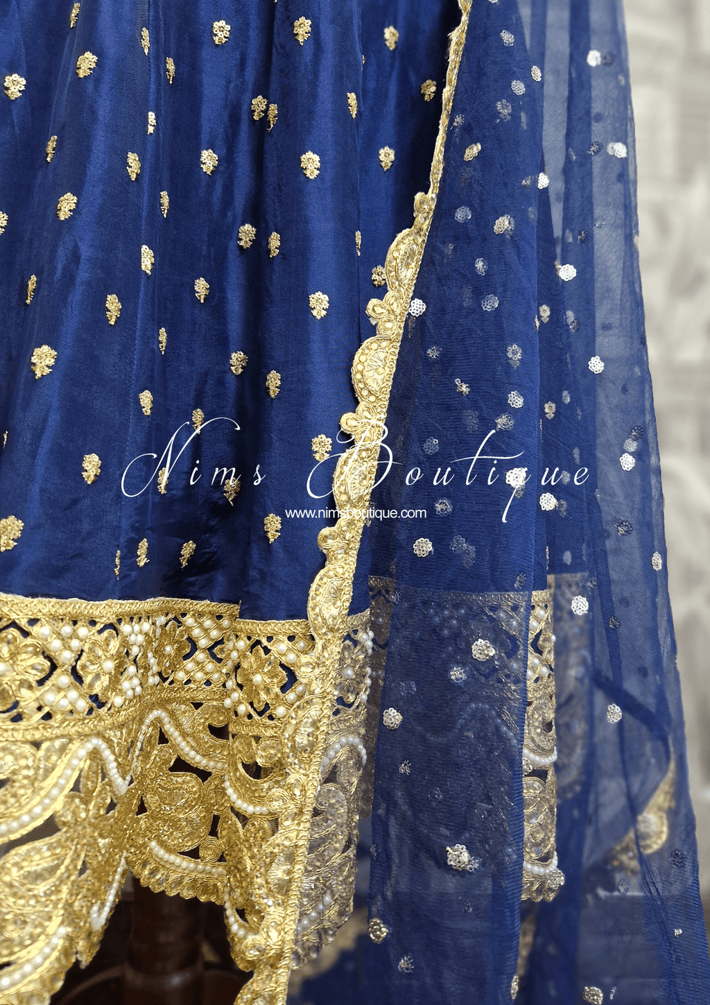 Nims Boutique The NB Luxury Navy Silk Anarkali with Pajami sizes 4-20