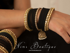 Black & Kundan Set of Bangles (BN)