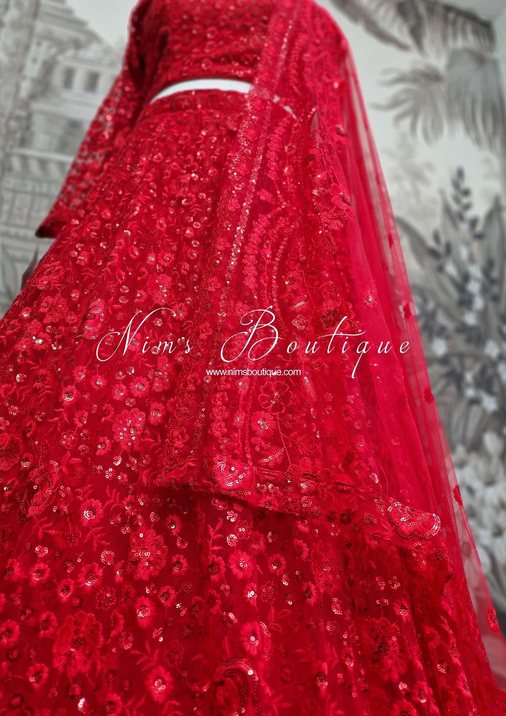 Nims Boutique Luxury Deep Red Sequin Lehnga 8-20