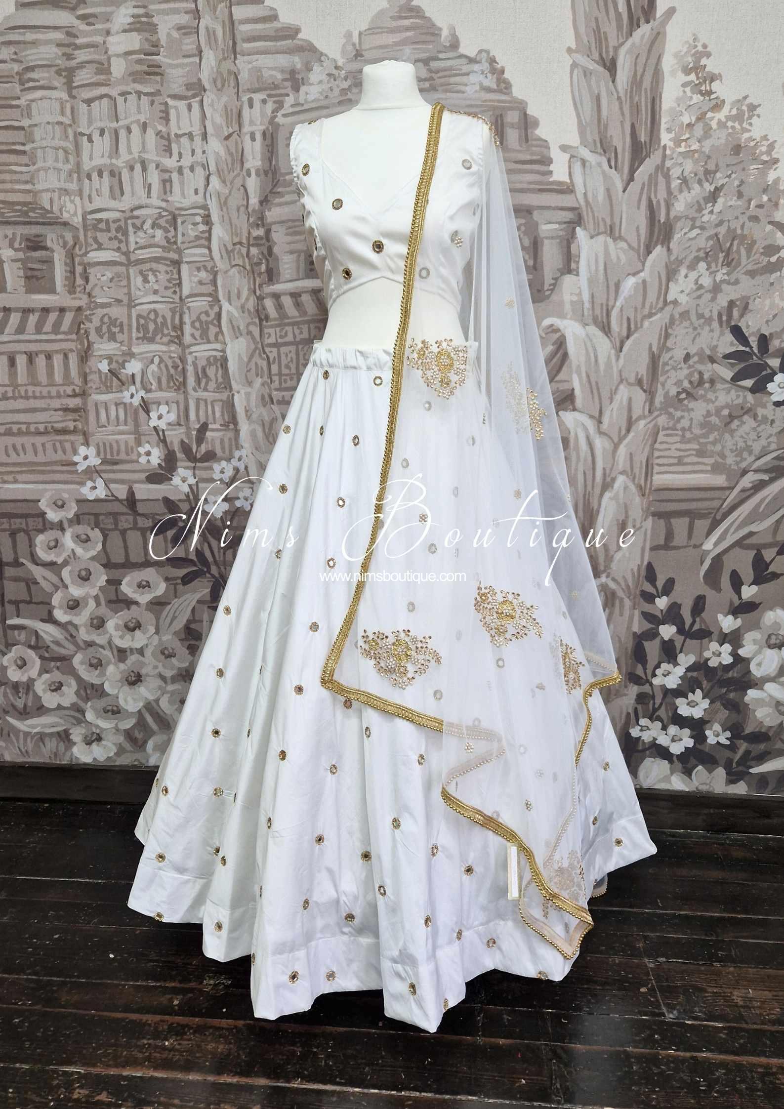 Nims Boutique Rani Luxury White Mirror readymade skirt/lehnga size 4-22