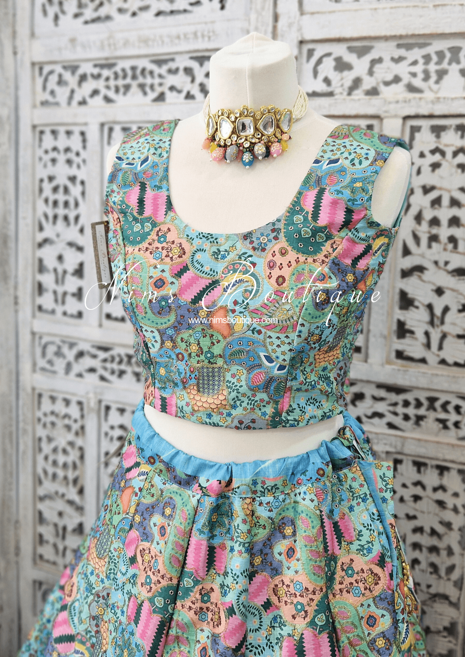 Nims Boutique Suraiya Luxury Blues Printed Blouse sizes 6-18
