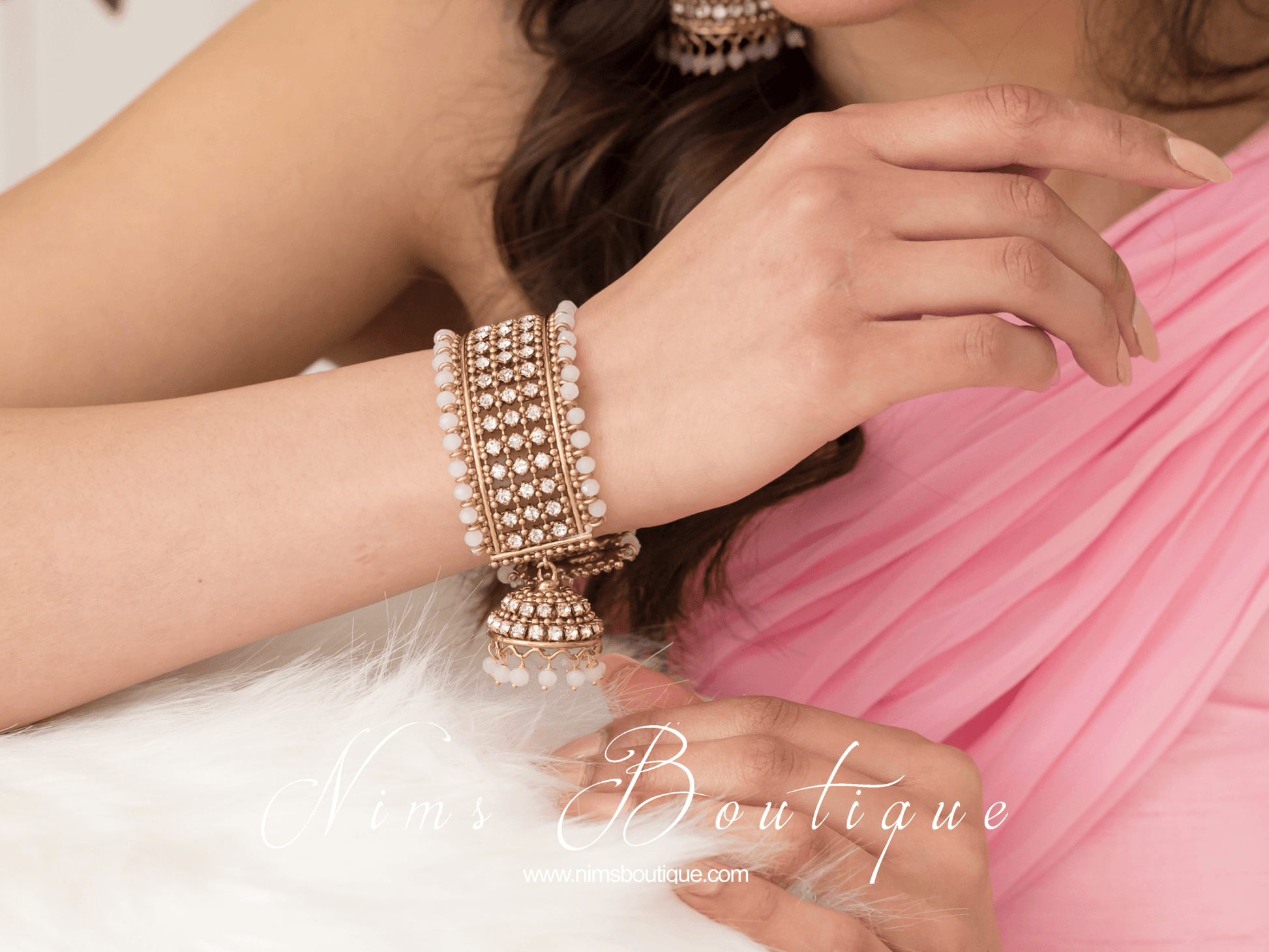 Nims Boutique Royal Blush Bracelet with hanging chumka