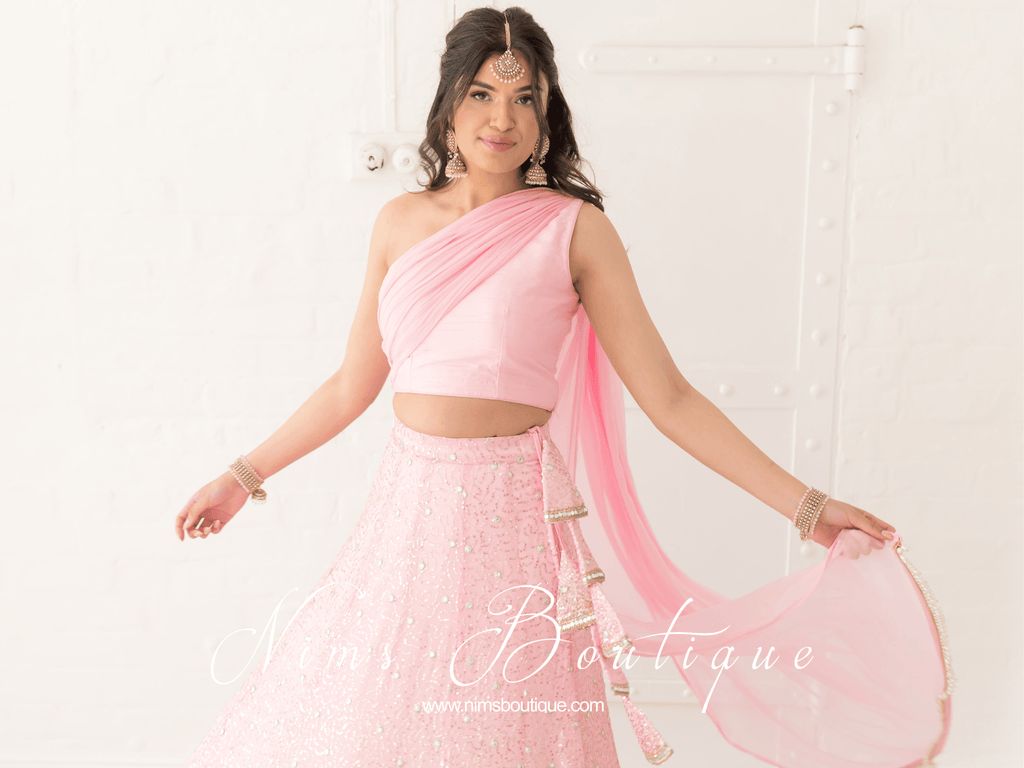Nims Boutique Arya Baby Pink Luxury One Shoulder & Dupatta blouse 6-14